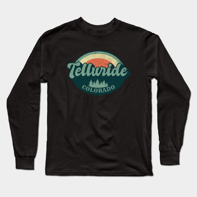 Telluride Colorado Retro Long Sleeve T-Shirt by Zen Cosmos Official